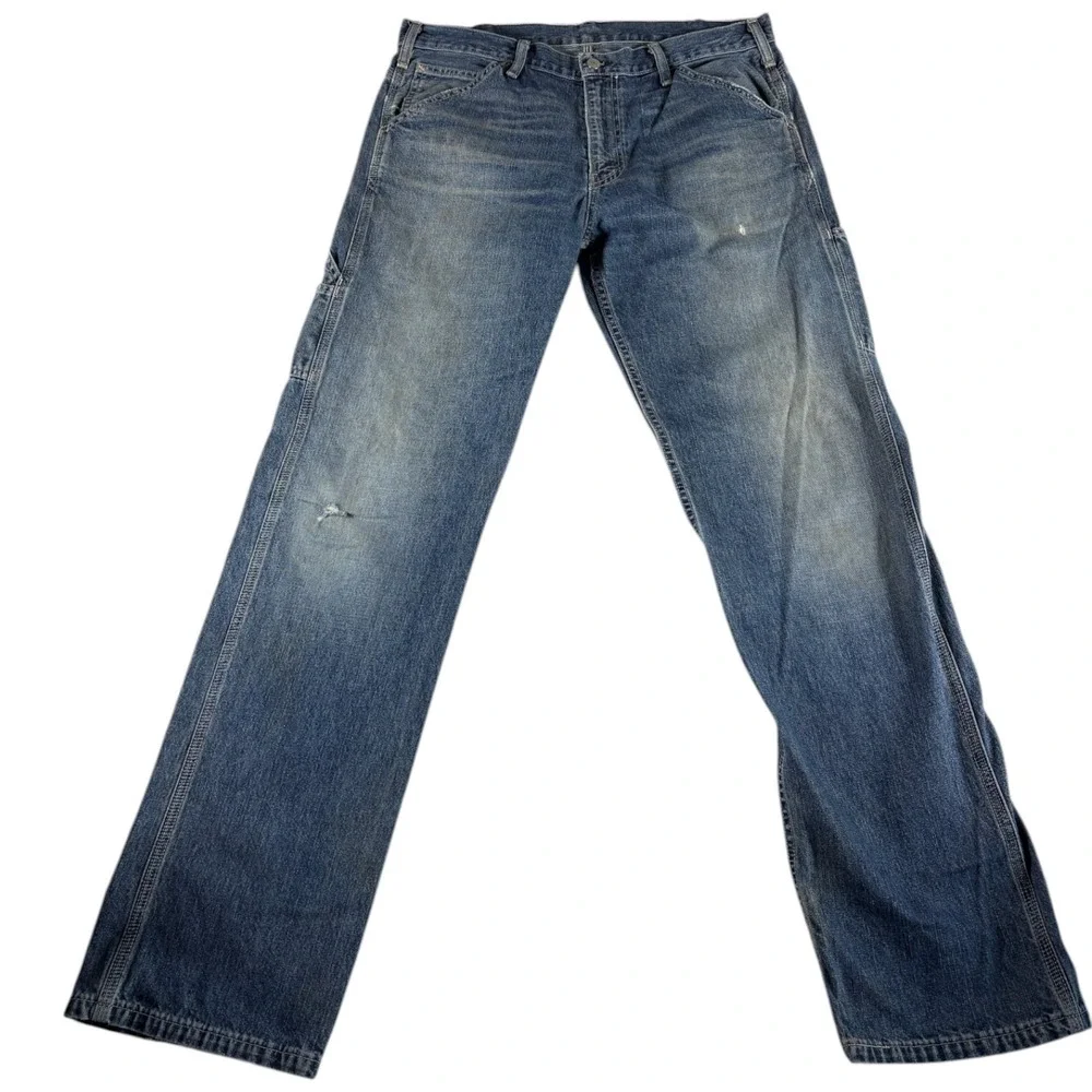 Levi's Utility Jeans Mens 37x35 Blue Denim Medium Wash Straight Leg Distressed